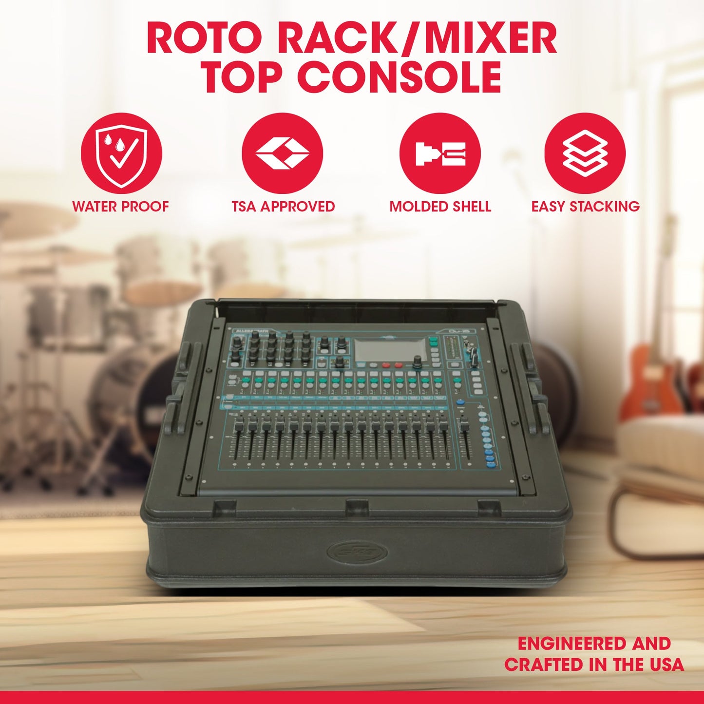 SKB Roto Rack/Mixer Top Console, 10U Slanted Rackmount with, Hard Lid and Door - 421585
