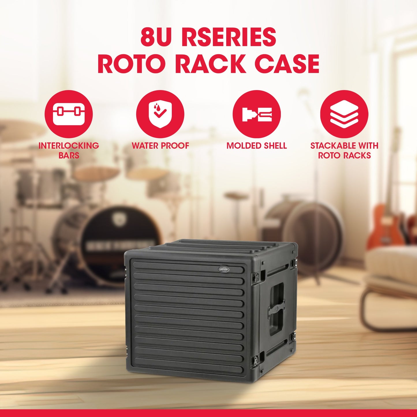 SKB 8U Roto Rack Case Polyethylene Gear Protector, Stackable, Waterproof, Black - 422014