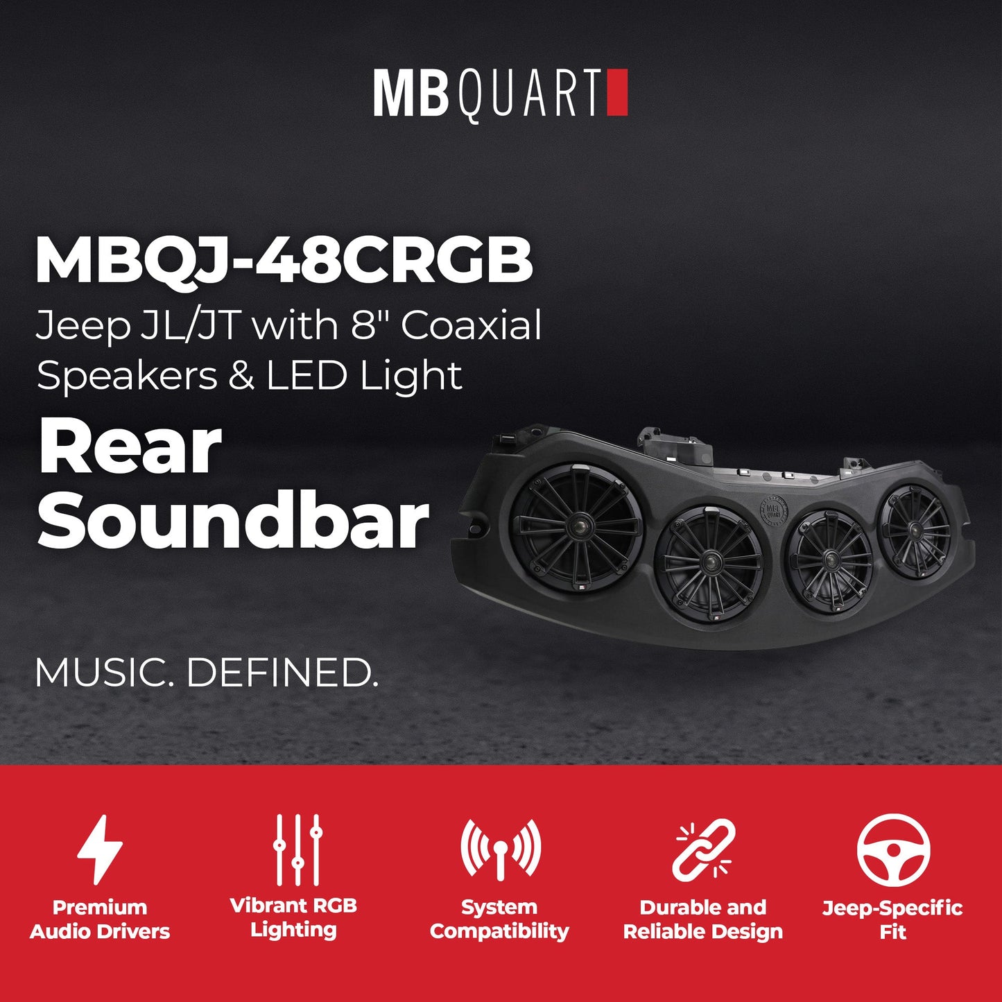MB Quart Rear Soundbar, 8" Speakers, Jeep Wrangler JL 18-23/Gladiator JT 20-23 - 422638