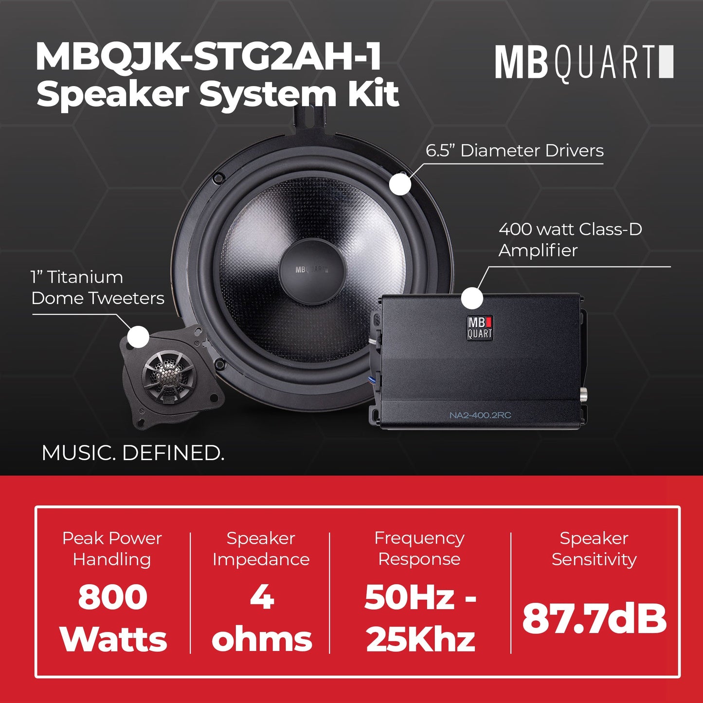 MB Quart STAGE 2 Jeep Wrangler JK 07-18 Car Audio 2-Speaker System Kit, 800W - 422640