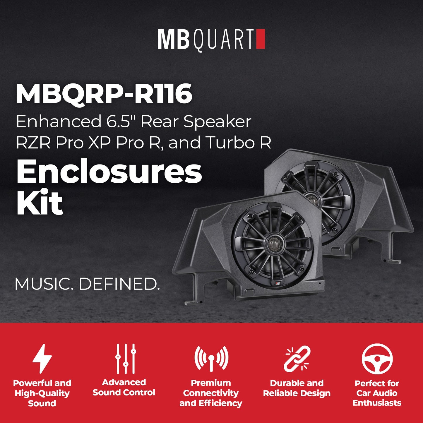 MB Quart 6.5" Rear Speaker Enclosures Kit for RZR Pro XP, Turbo R, Pro R 20-24 - 422652