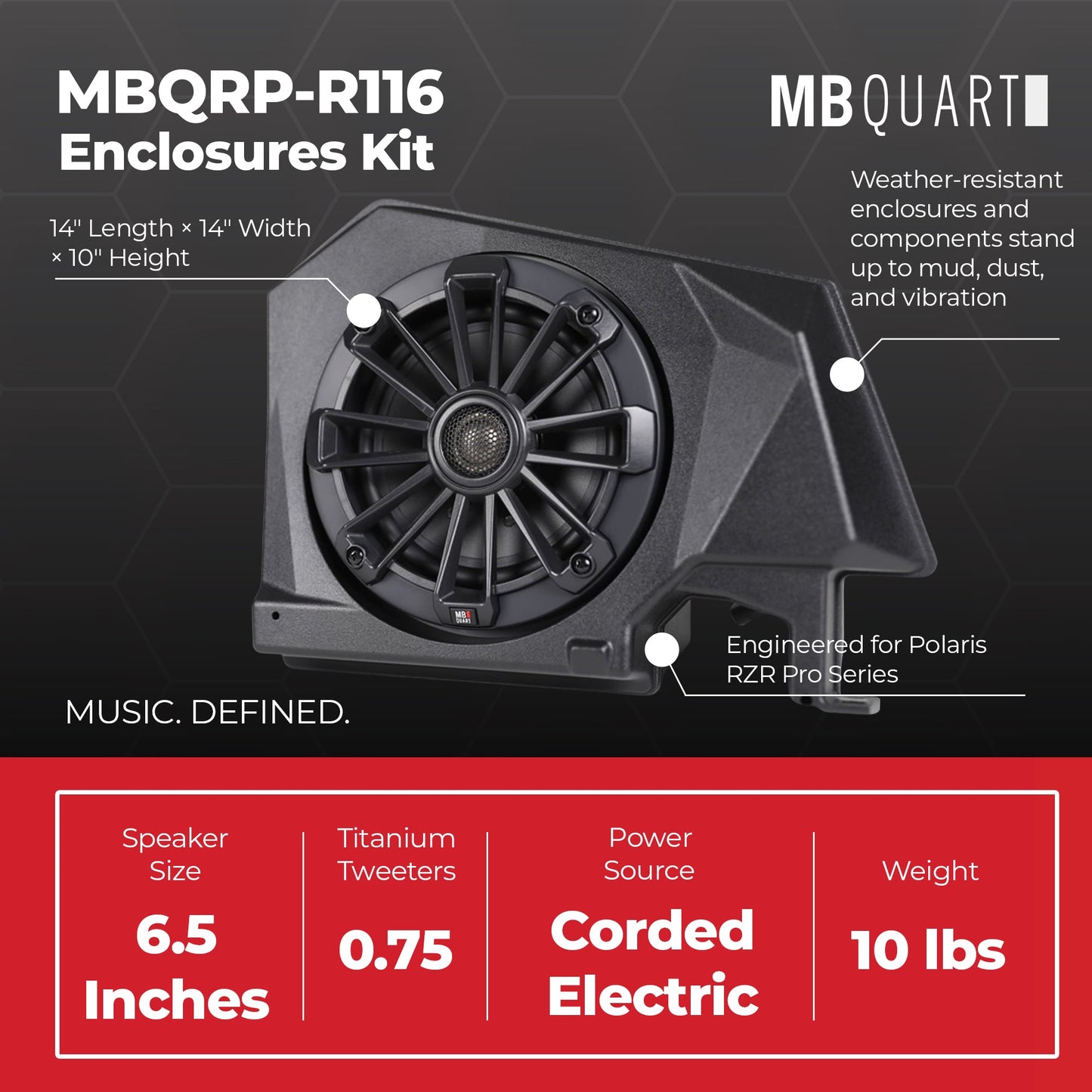 MB Quart 6.5" Rear Speaker Enclosures Kit for RZR Pro XP, Turbo R, Pro R 20-24 - 422652