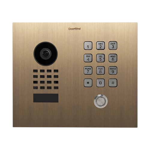 DoorBird D1101KH Classic Flush-Mount IP Video Door Station, 1 Call Button in Real Burnished Brass