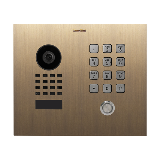 DoorBird D1101KH Classic Flush-Mount IP Video Door Station, 1 Call Button in Real Burnished Brass