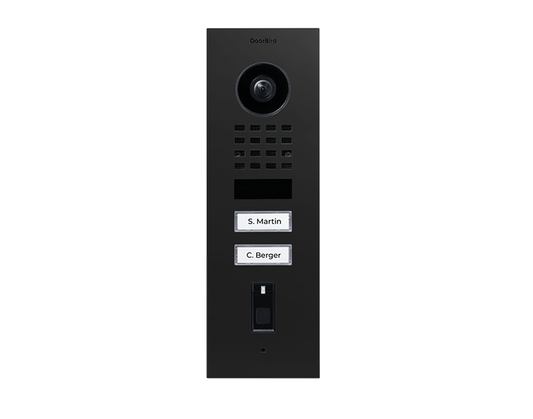 DoorBird D1102FV Fingerprint 50 Flush-Mount IP Video Door Station, 2 Call Button in Graphite Black