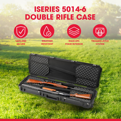 SKB Cases iSeries 3i-5014-DR Double Rifle Case with Hard Plastic Exterior, Black - 429795