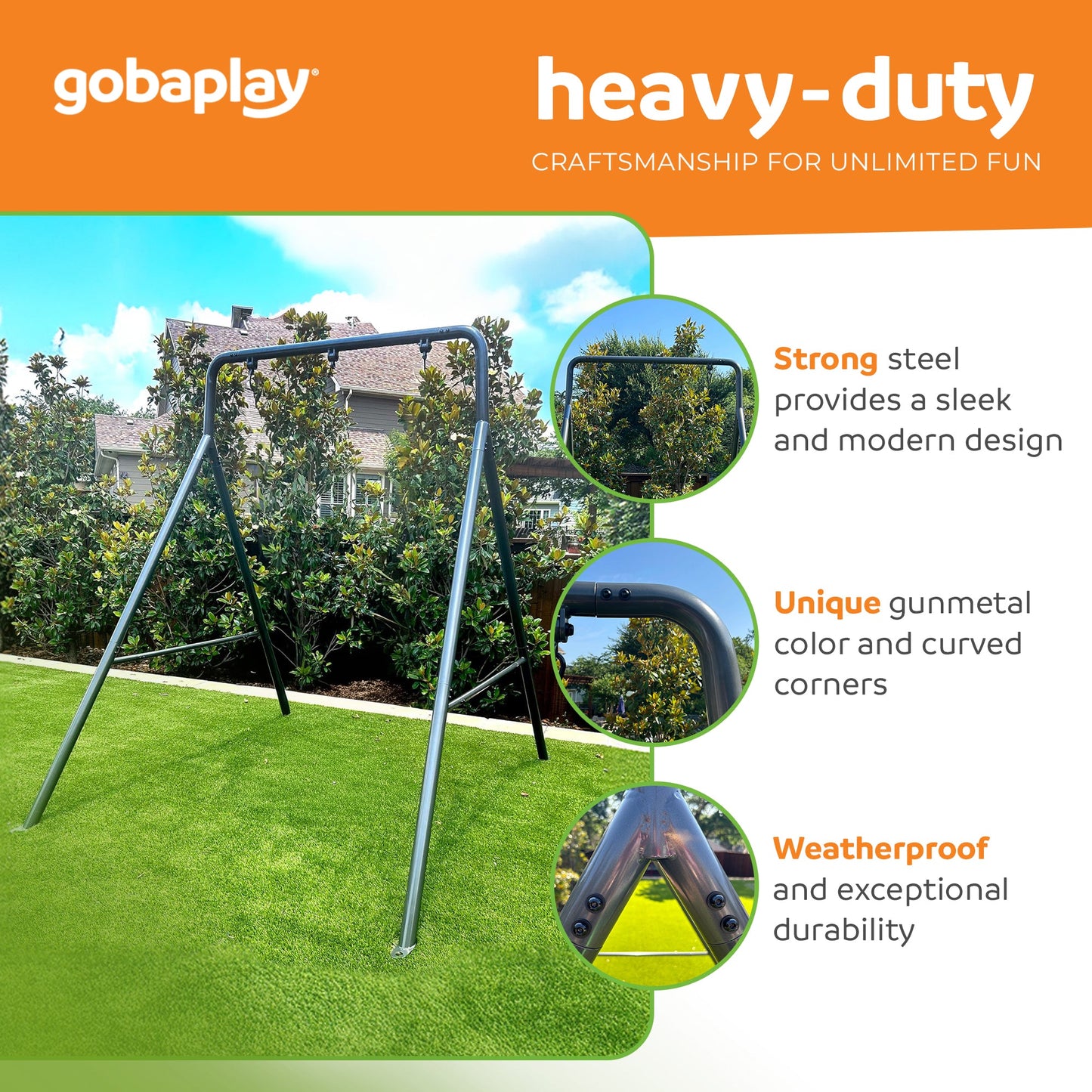 gobaplay Single Swing Set Playground Equipment with FlyMax 40" Round Saucer - 431445