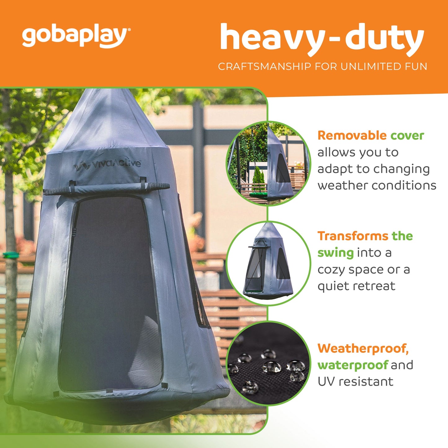 gobaplay Single Swing Set Frame with FlyMax 40" Round Saucer and Hanging Tent - 431495