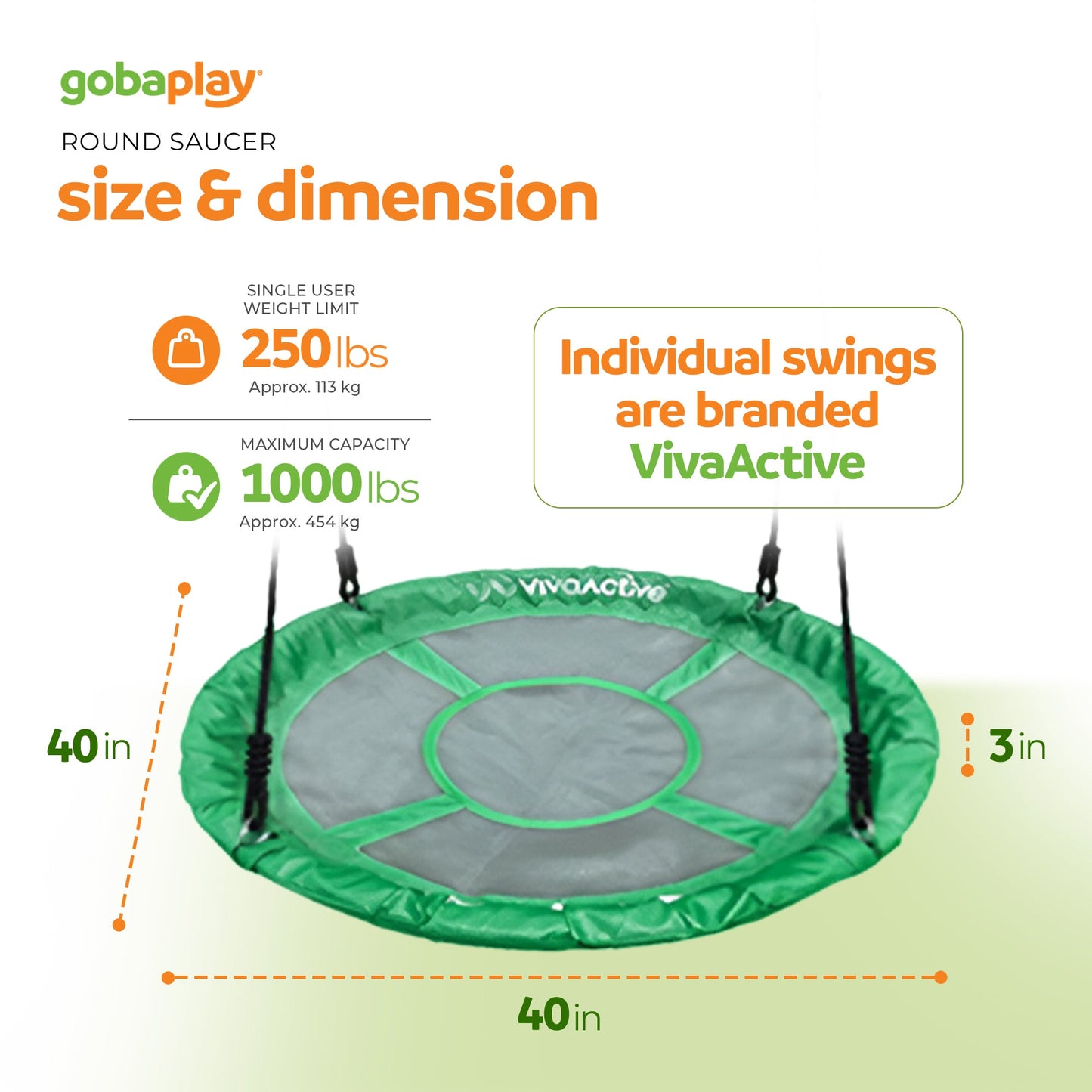 gobaplay Single Swing Set Playground Equipment with FlyMax 40" Round Saucer - 431445