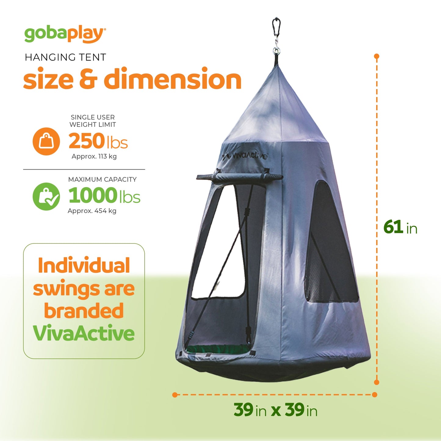 gobaplay Single Swing Set Frame with FlyMax 40" Round Saucer and Hanging Tent - 431495