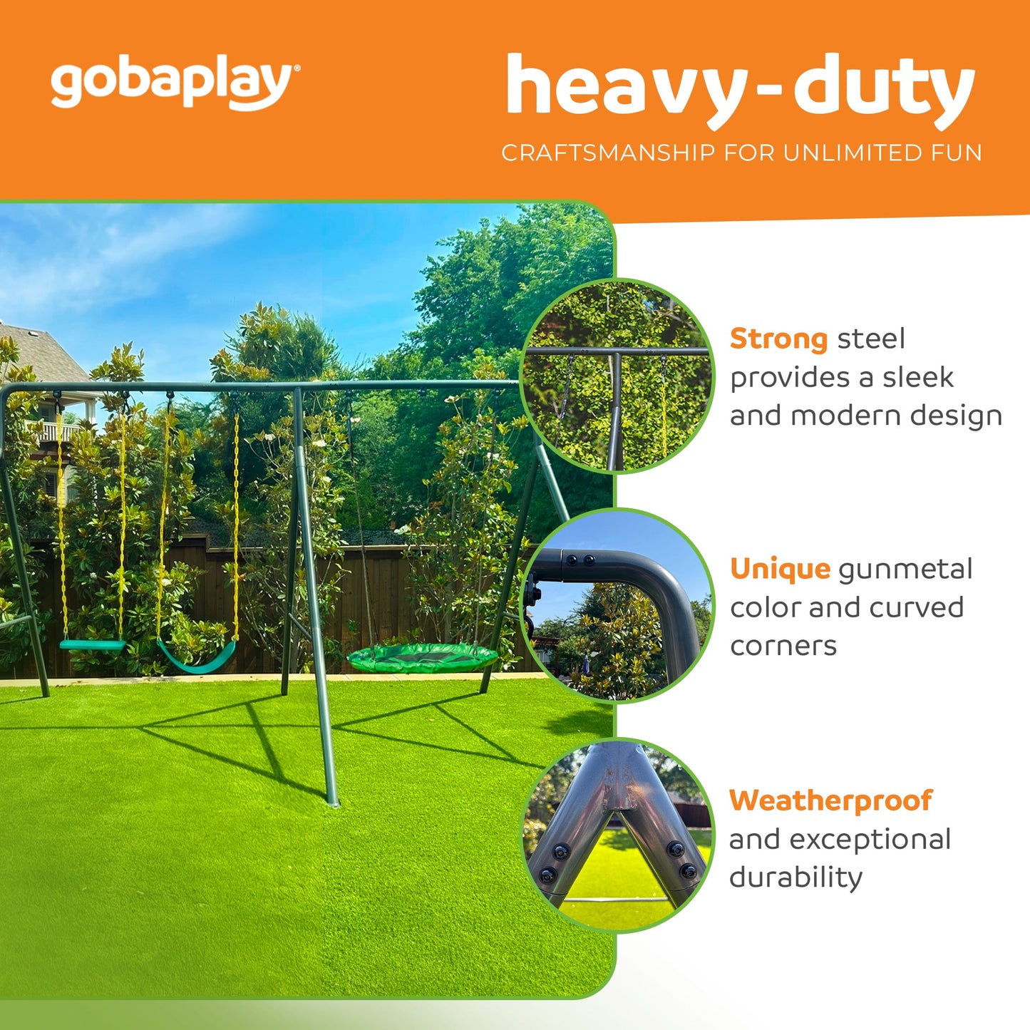 gobaplay Single Swing Set with 6' Frame Extension, Swings, and 40" Round Saucer - 431497