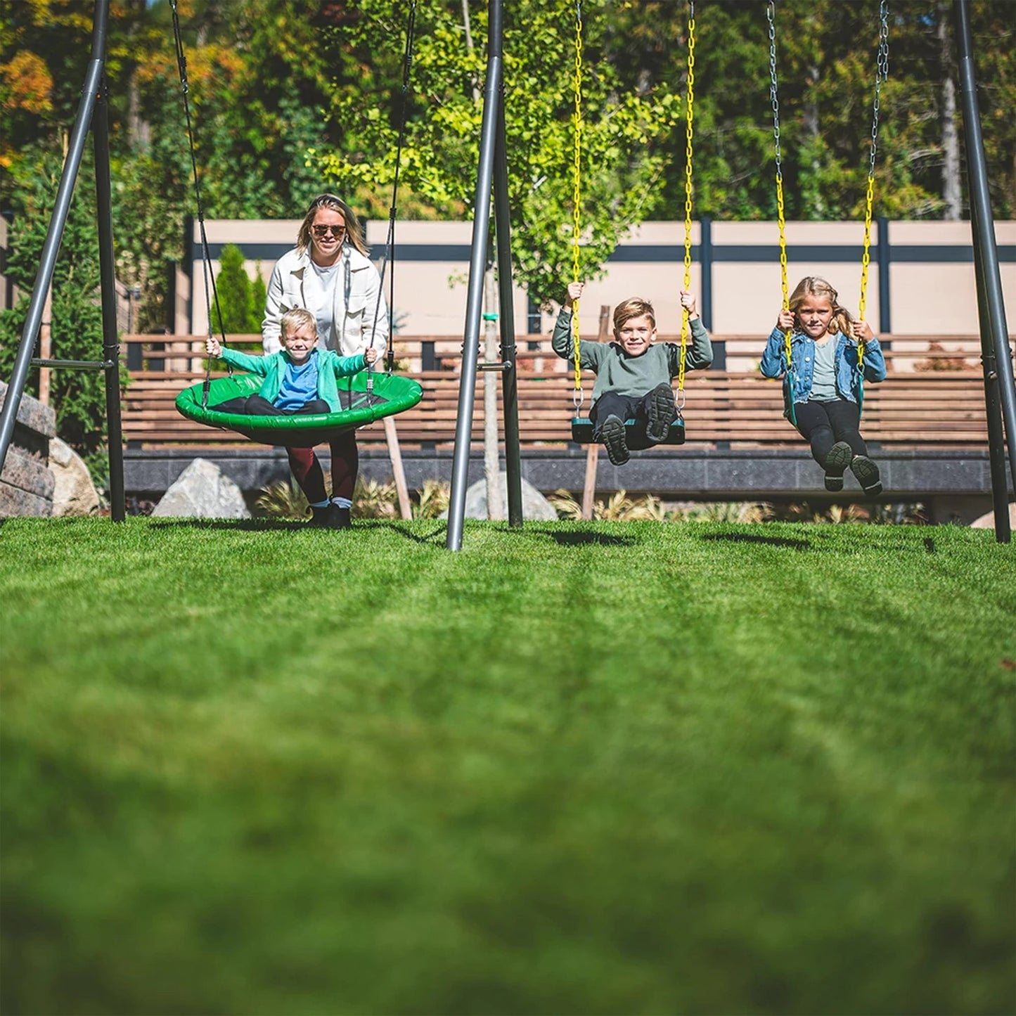 gobaplay Single Swing Set with 6' Frame Extension, Swings, and 40" Round Saucer - 431497