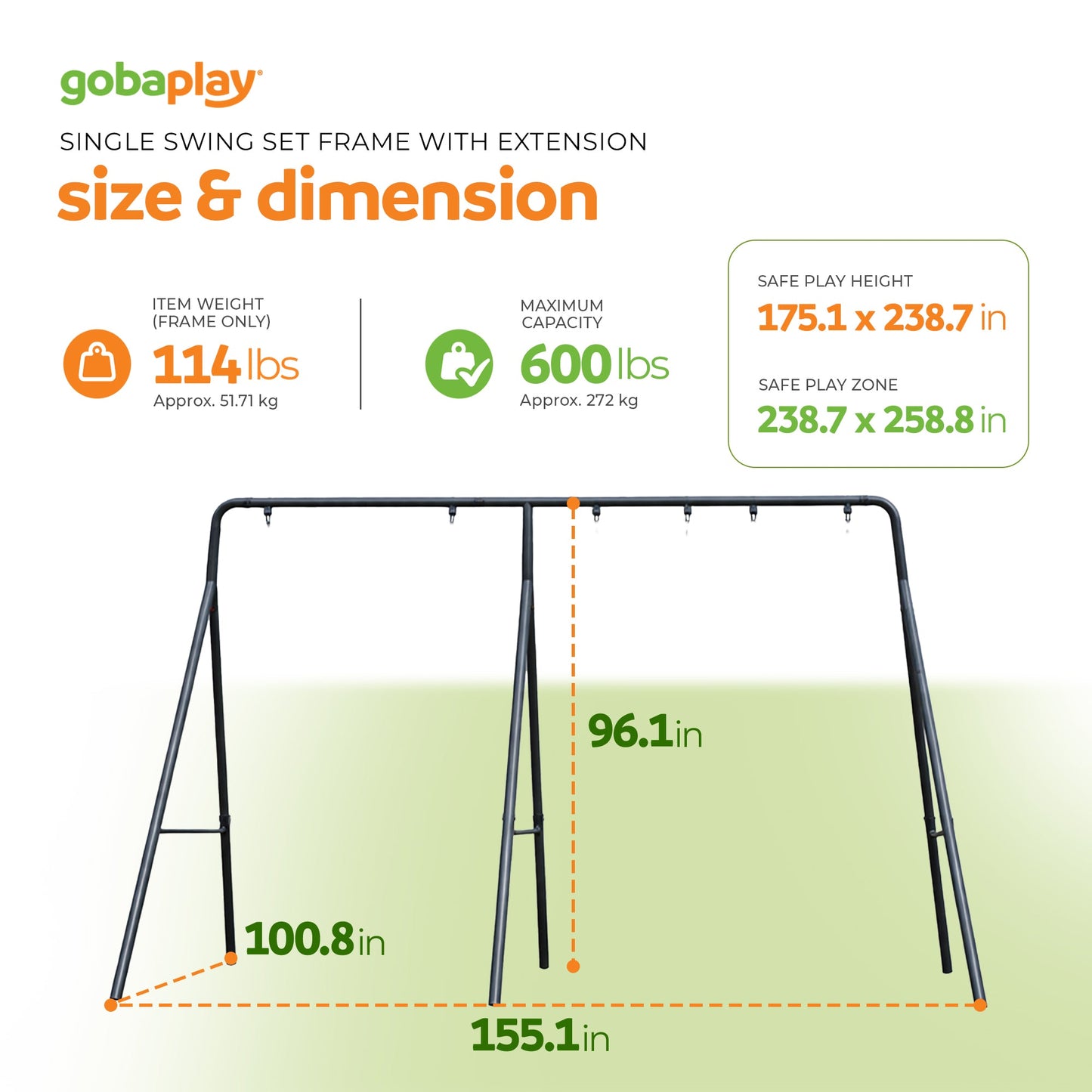 gobaplay Swing Set with 6' Frame Extension, Swings, 40" Saucer, & Hanging Tent - 431504