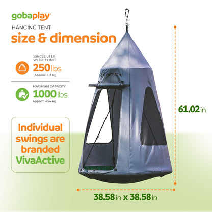 gobaplay Swing Set with 6' Frame Extension, Swings, 40" Saucer, & Hanging Tent - 431504