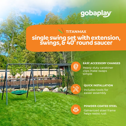 gobaplay Single Swing Set with 8' Frame Extension, Swings, and 40" Round Saucer - 431505