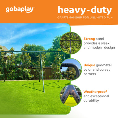 gobaplay Single Swing Set with 8' Frame Extension, Swings, and 40" Round Saucer - 431505