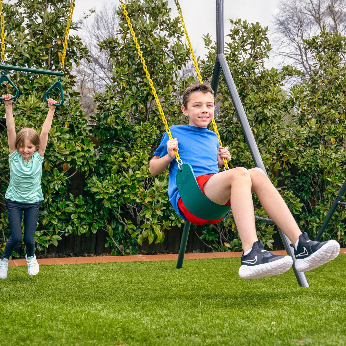 gobaplay Single Swing Set with 8' Frame Extension, Swings, and 40" Round Saucer - 431505