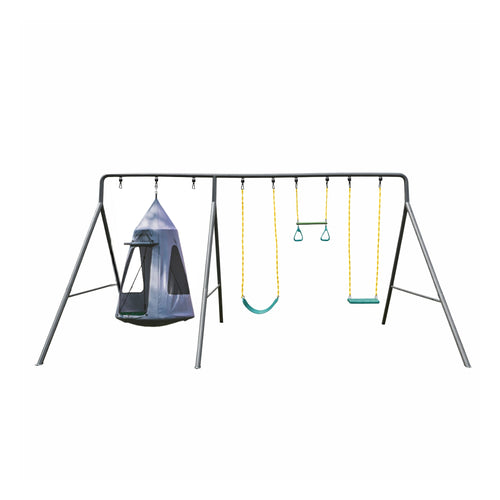 gobaplay Swing Set with 8' Frame Extension, Swings, 40" Saucer, & Hanging Tent - 431534