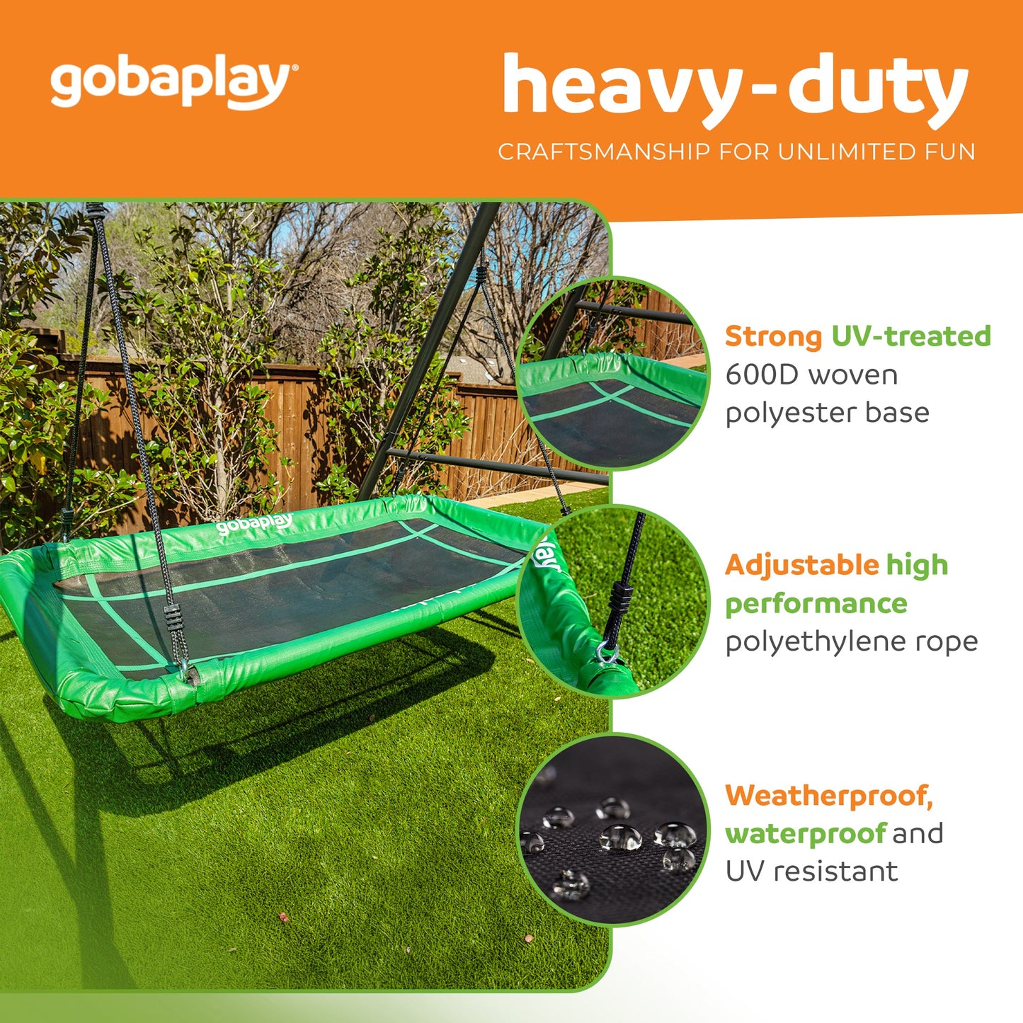 gobaplay Single Swing Playground Set with 8' Frame Extension & Rectangle Swing
