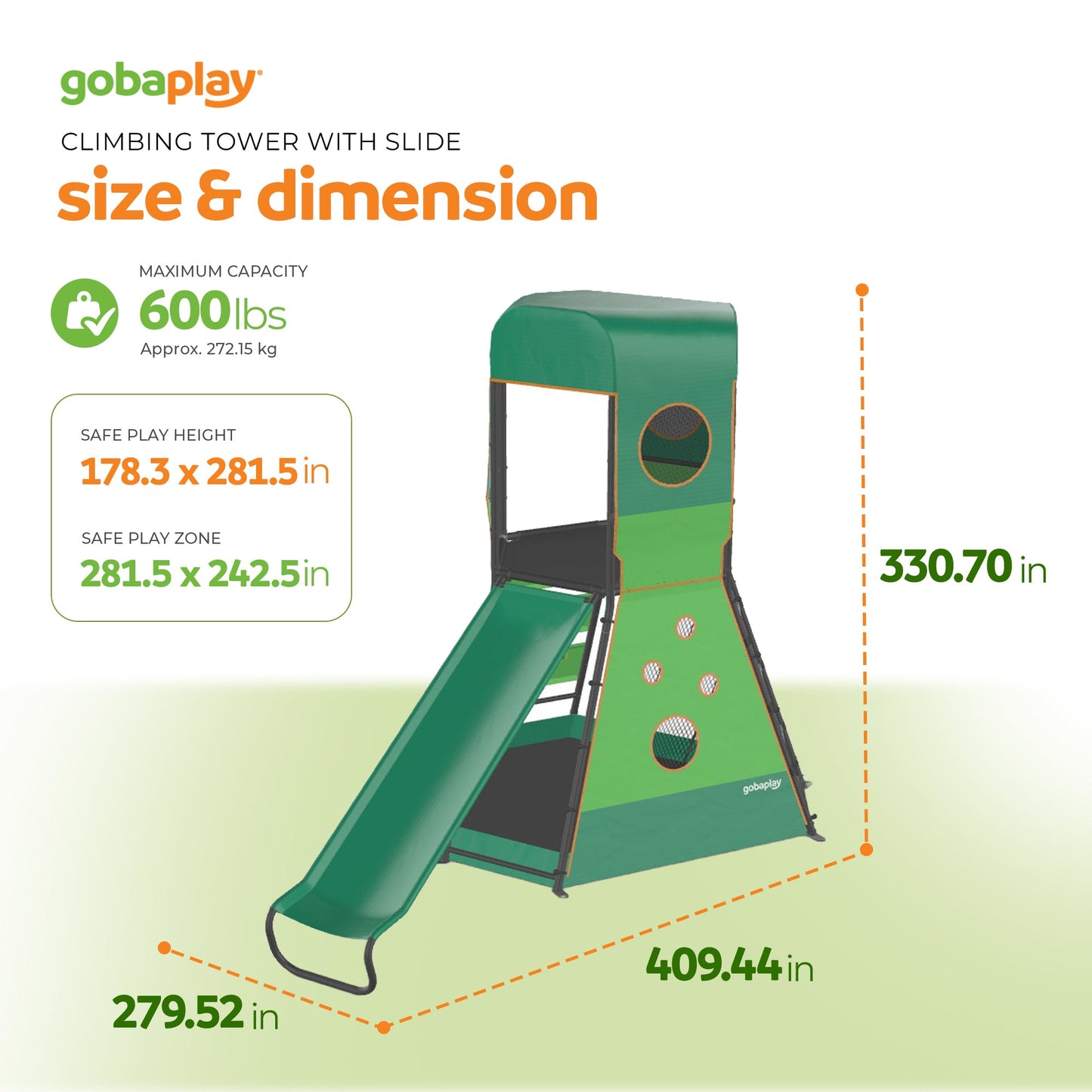 gobaplay SummitPro Climbing Tower, Outdoor Playset with Slide for Kids 6+, Green - 431540
