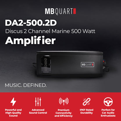 MB Quart Discus 2 Channel Marine Amplifier with Top Mounted Controls, 500 Watts - 431770