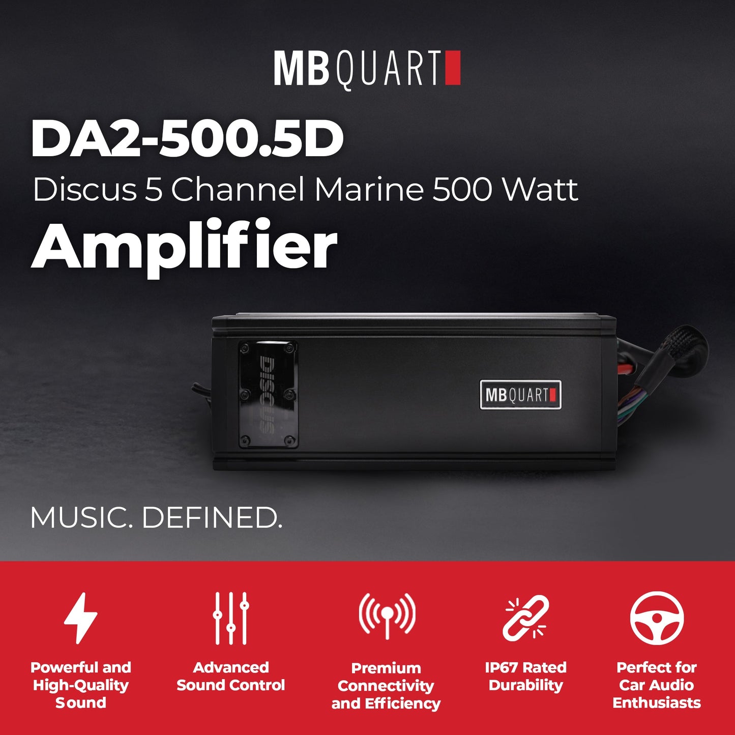 MB Quart Discus 5 Channel Marine Amplifier with Top Mounted Controls, 500 Watts - 431771