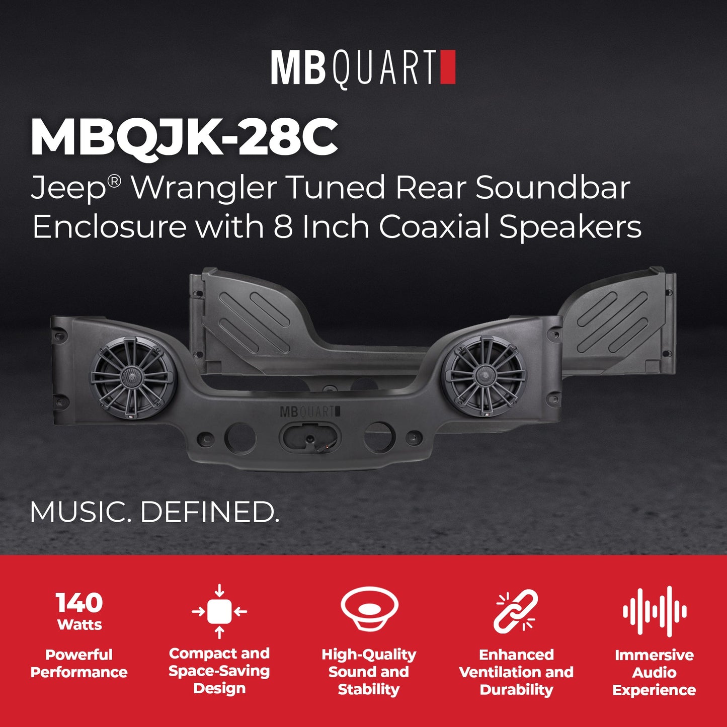 MB Quart Rear Overhead Soundbar For 07-18 Jeep Wrangler JK, Dual 8" Speakers - 431777