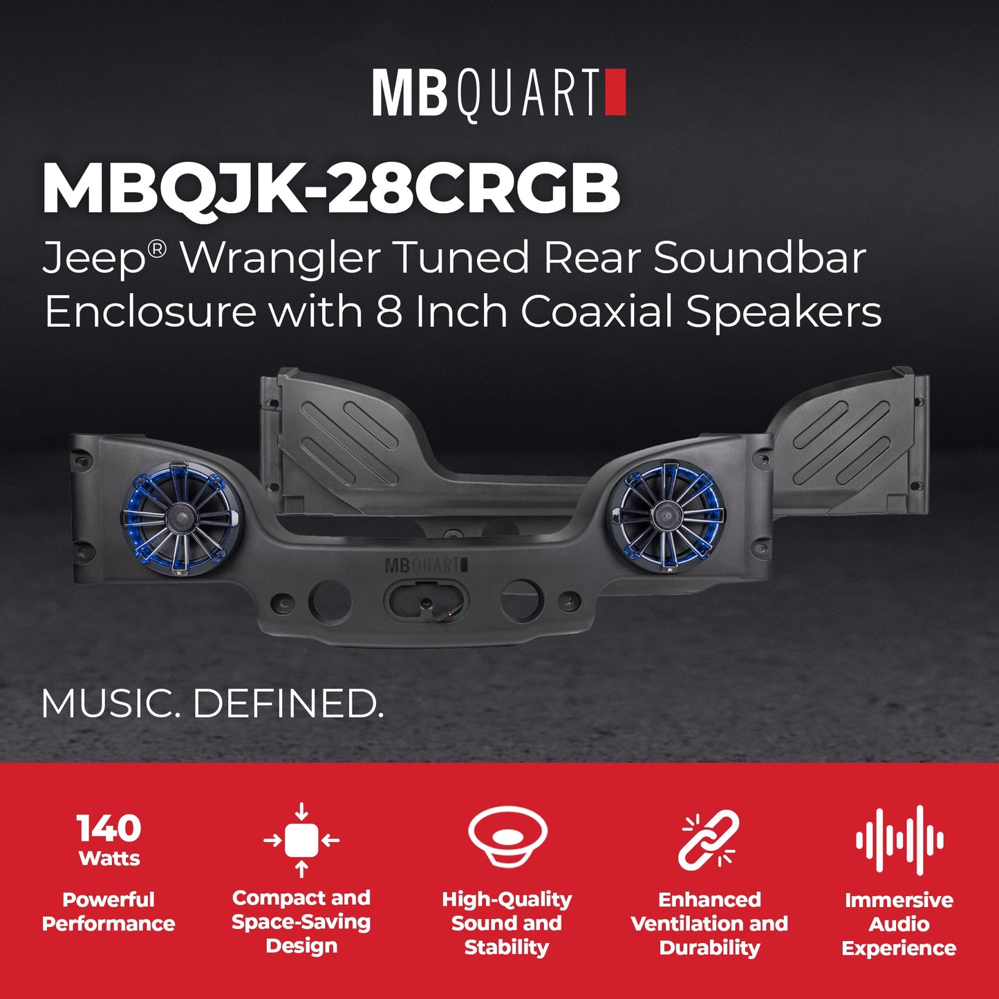 MB Quart Dual 8" Coaxial Speakers for 2007-2018 Jeep Wrangler JK, 140W Power - 431778