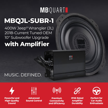 MB Quart 10" Subwoofer Upgrade for 2018-Current Jeep Wrangler JL, 400W Amplifier - 431780