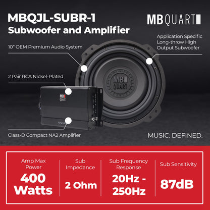 MB Quart 10" Subwoofer Upgrade for 2018-Current Jeep Wrangler JL, 400W Amplifier - 431780