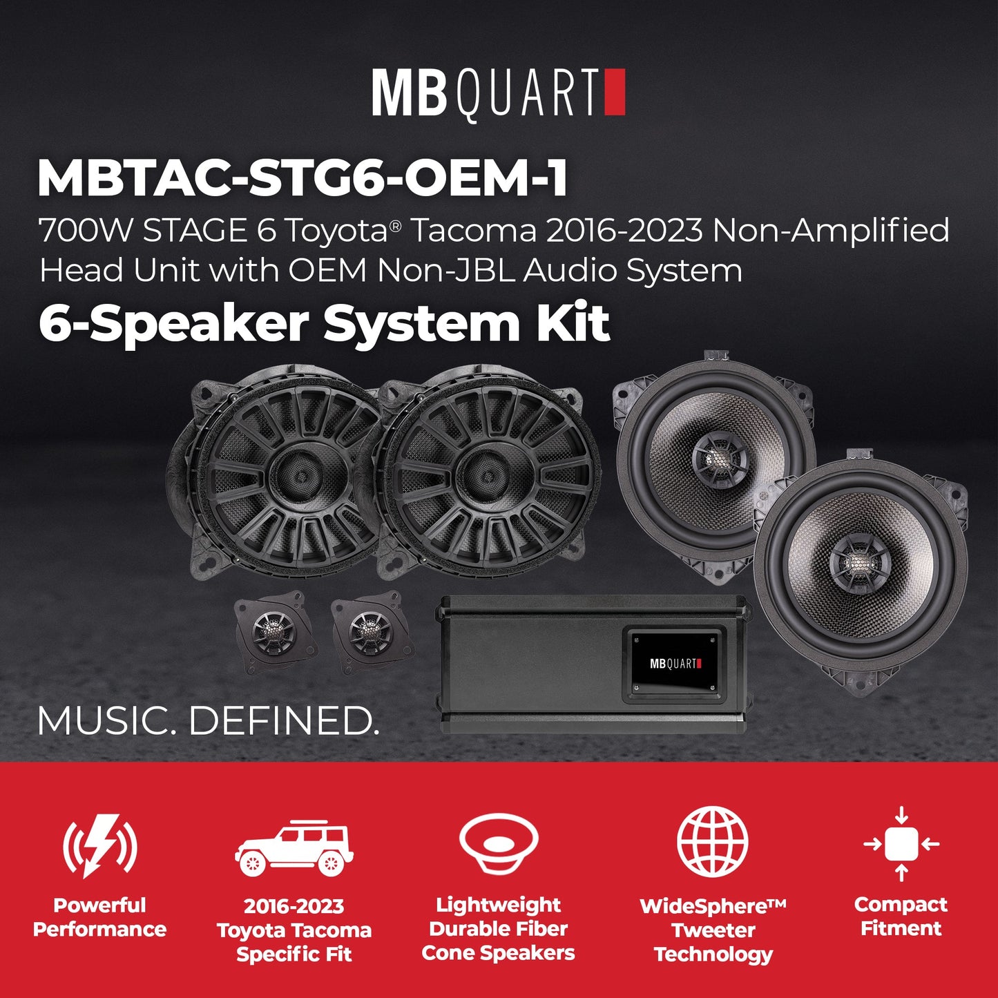 MB Quart 6 Speaker 700W Audio System Upgrade Kit for 2016-2023 Toyota Tacoma - 431784