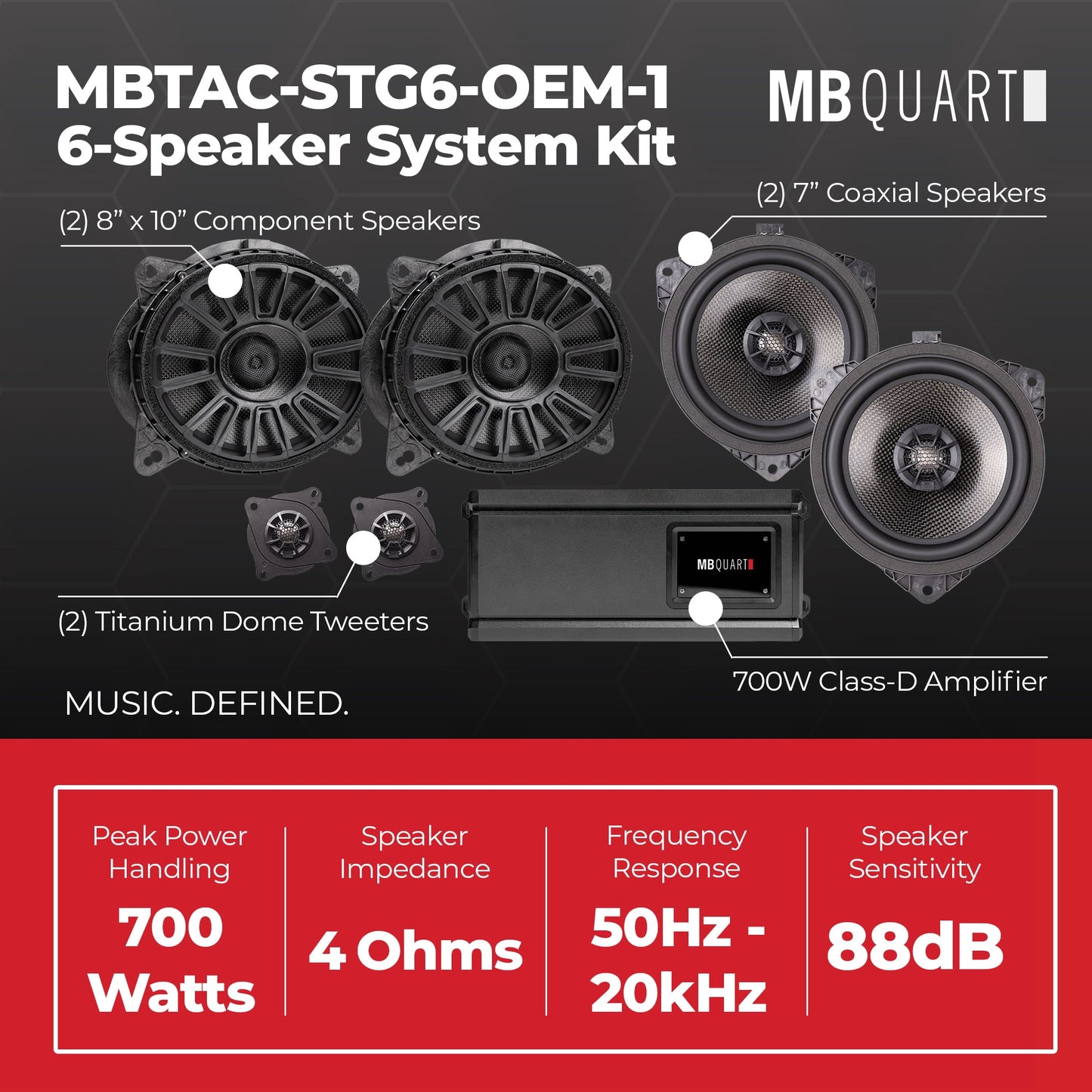 MB Quart 6 Speaker 700W Audio System Upgrade Kit for 2016-2023 Toyota Tacoma - 431784