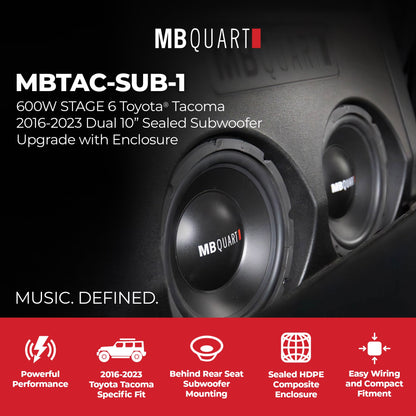 MB Quart Dual 10" Subwoofer Upgrade with Enclosure for 2016-2023 Toyota Tacoma - 431785