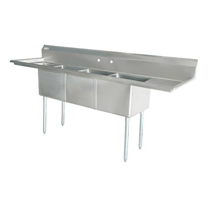 Chef AAA - Three Tub Pot Sink 3.5 Inch Center Drain Two Drain Boards  - 43763