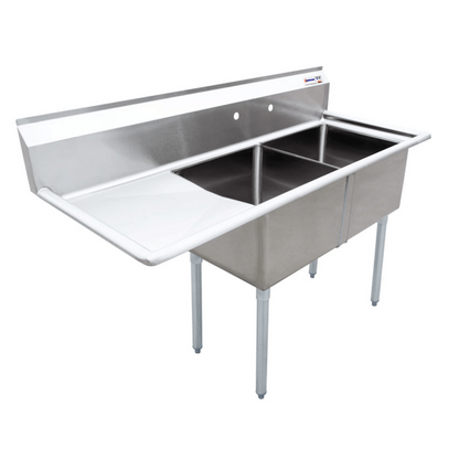 Chef AAA - Two Tub Pot Sink 3.5 Inch Center Drain Left Drain Board  - 43768
