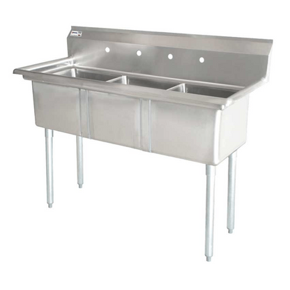 Chef AAA - Three Tub Pot Sink 3.5 Inch Center Drain No Drain Board - 43787