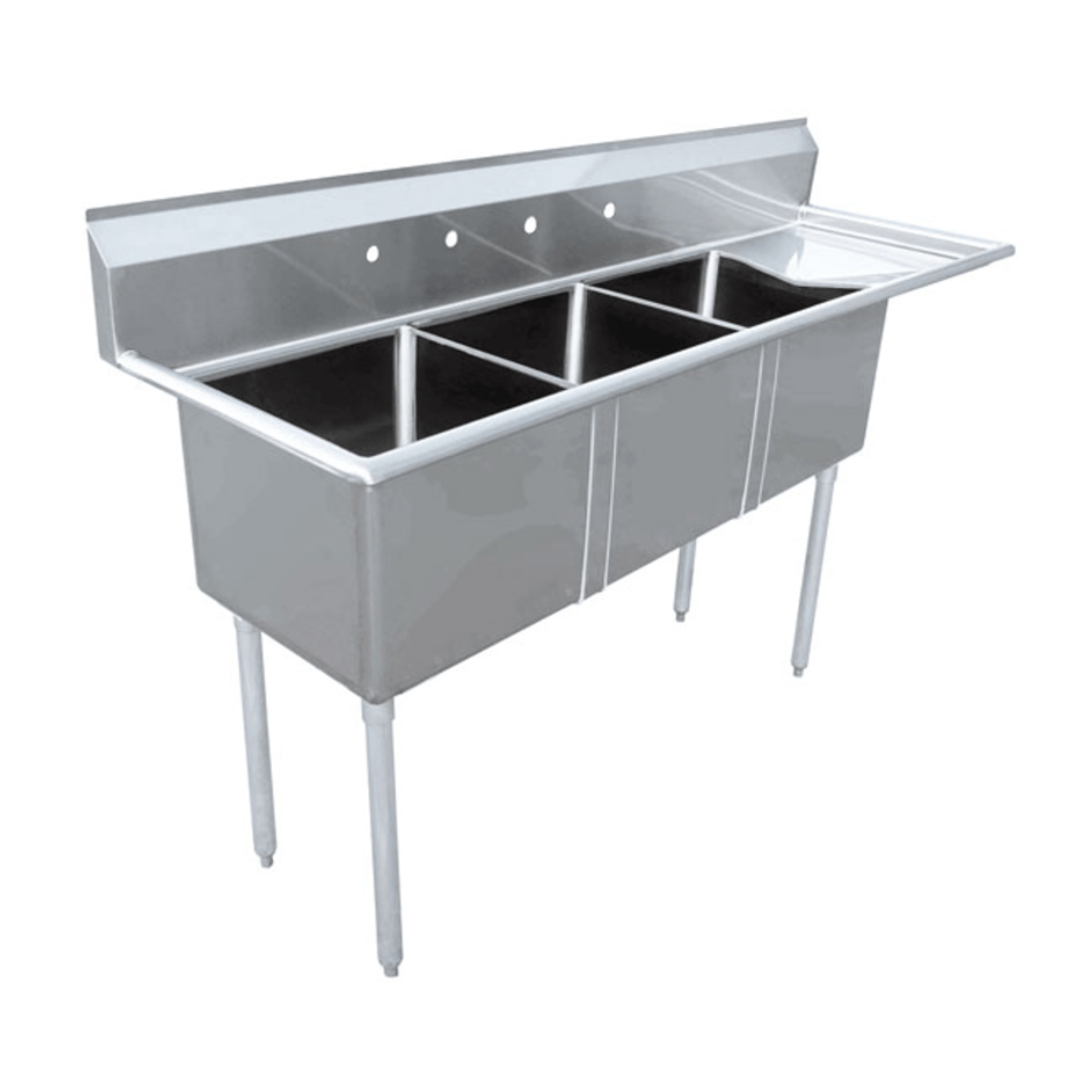 Chef AAA - Three Tub Pot Sink 3.5 Inch Center Drain Right Drain Board  - 43788