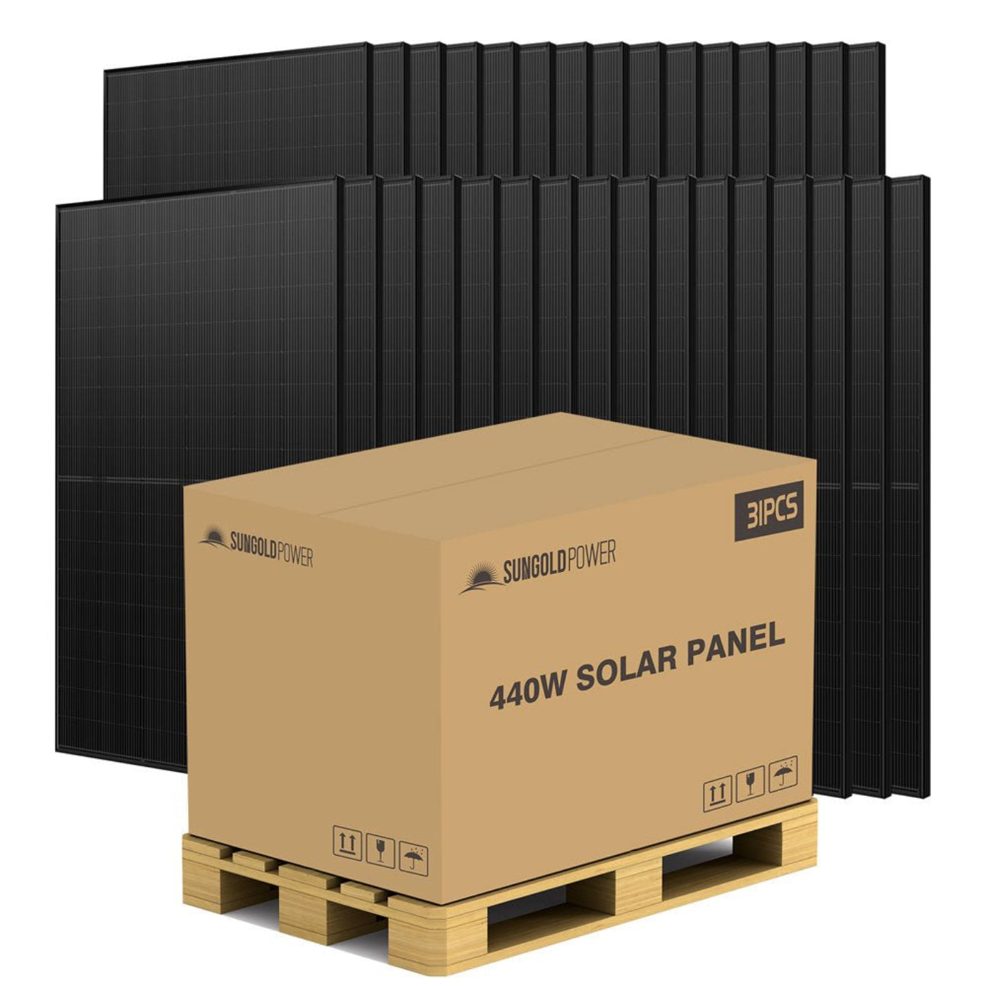 SunGold Power 440W MONO BLACK N-Type SOLAR PANEL FULL PALLET (31 PANELS) UL61730 CEC Listed - SGN-440-SW5x31