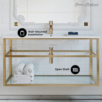 Swiss Madison Pierre 48 Single, Open Shelf, Gold Metal Frame Bathroom Vanity - SM-BV554G