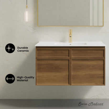 Swiss Madison St. Tropez 36" Wall-Mounted Bathroom Vanity in Brown Oak with Sink Top - SM-BV0829BO