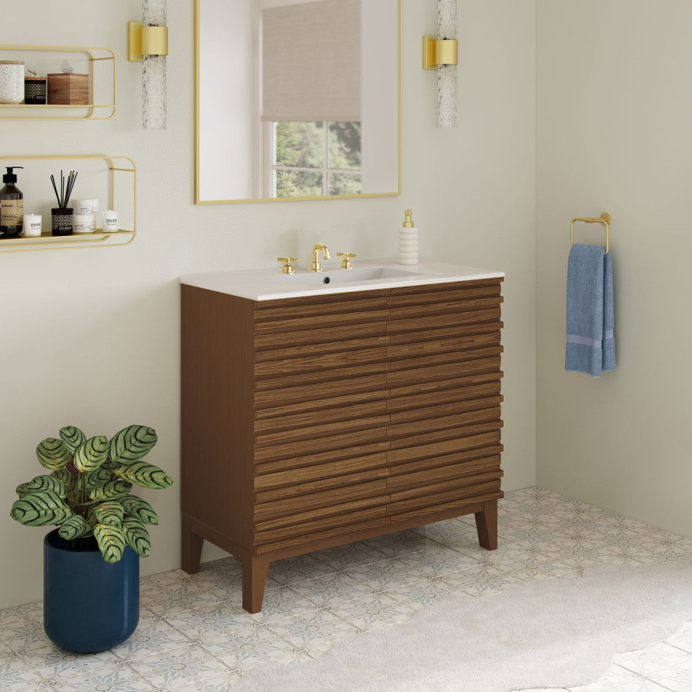Cascade 30" Freestanding Bathroom Vanity in Brown Oak with 3-Hole Widespread Sink Top