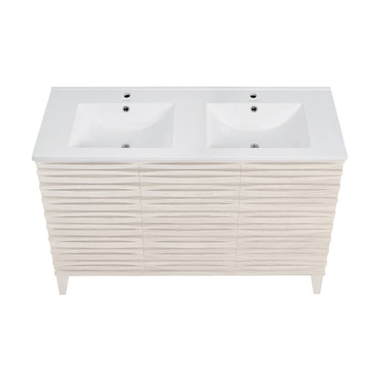 Swiss Madison Cascade 48" Freestanding Bathroom Vanity in White Oak with Double Basin Sink Top - SM-BV8636WO