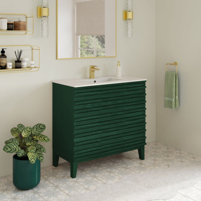Swiss Madison Cascade 36" Freestanding Bathroom Vanity in Green Oak with Sink Top - SM-BV471GA