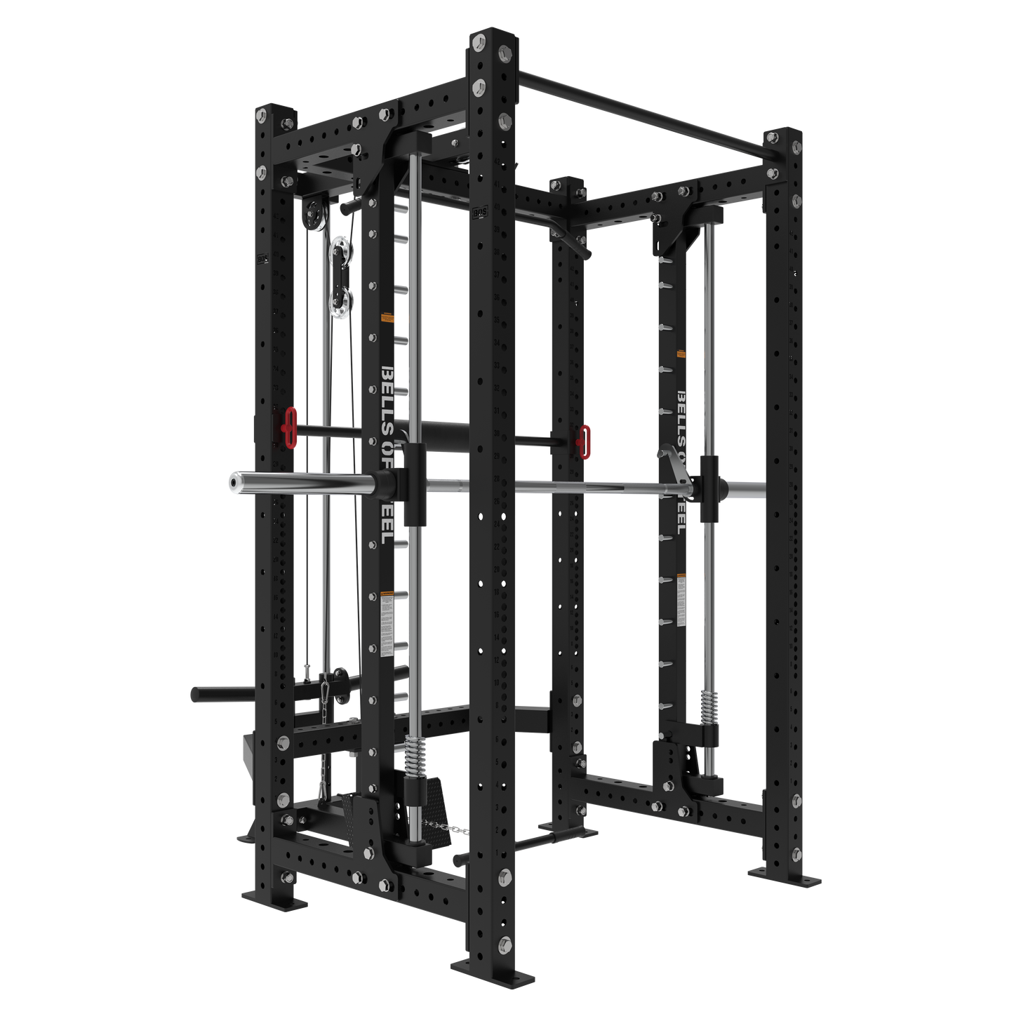 Bells Of Steel Smith Machine Rack With Lat Pulldown - Hydra (3" x 3", ⅝" Holes) - HYDRA-4POST-SMTH-STKLARA