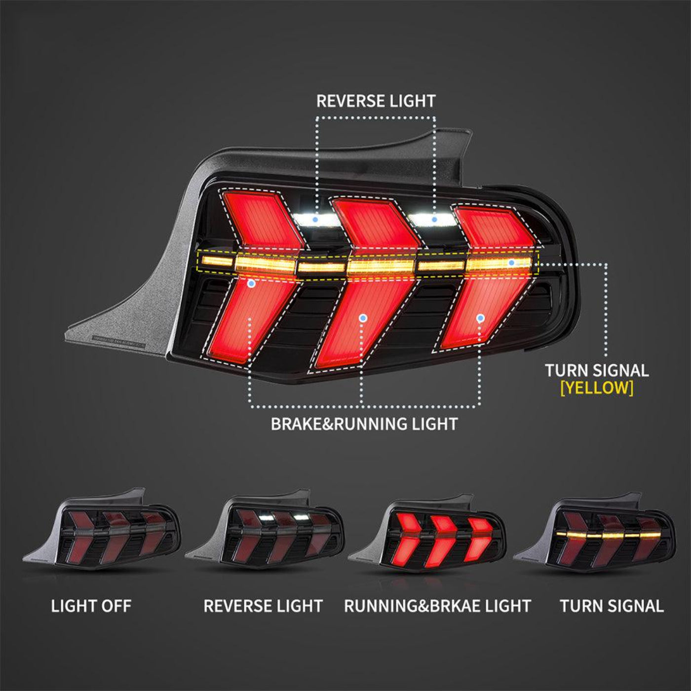 Auxbeam LED Tail Lights Assembly With 5 Modes Turn Signal 2 Modes Brake Lighting Smoked For 2010-2012 Ford Mustang 5th Gen (S-197 II) Pre-Facelift - ZC000162