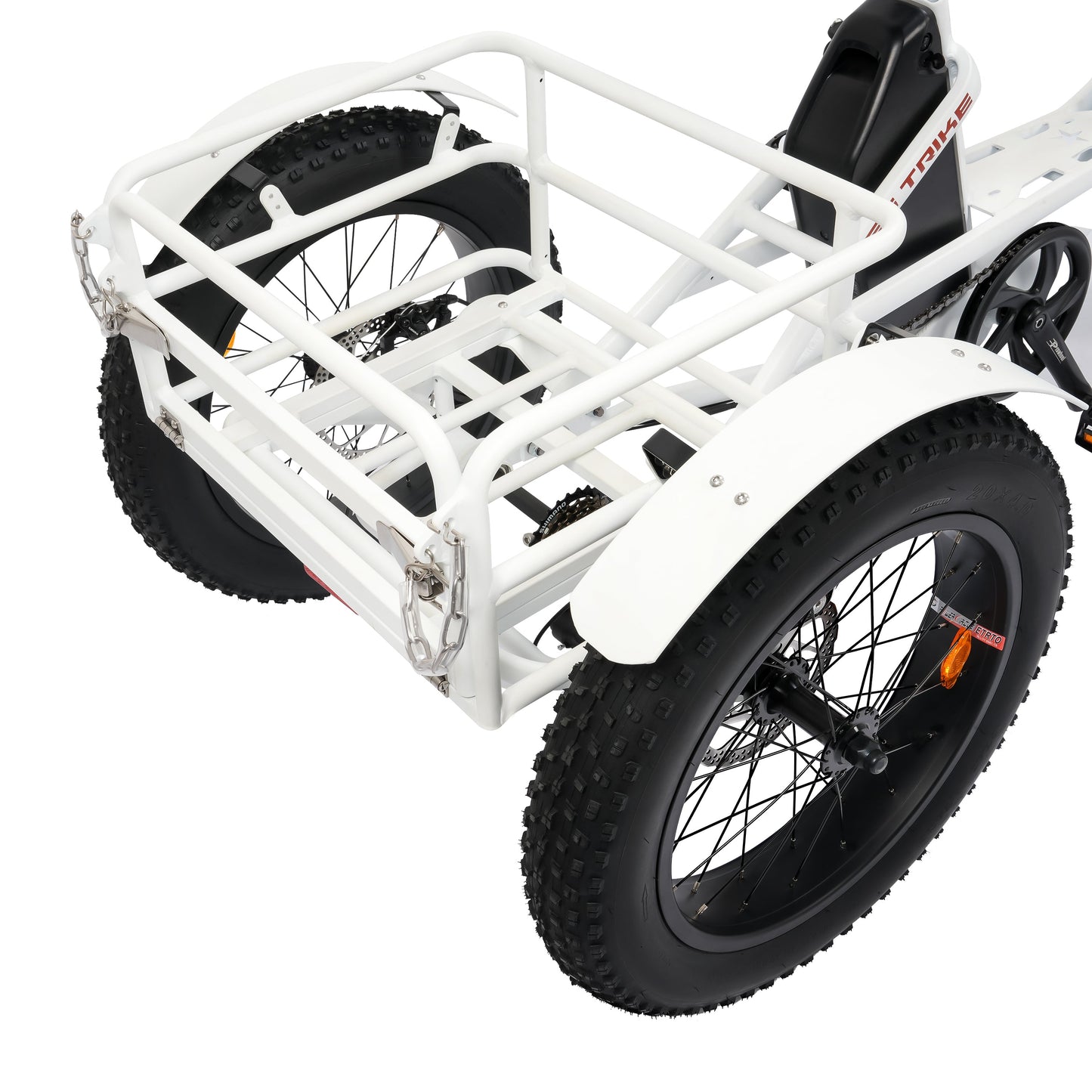 Ecotric 48V 24"x4.0 Front 20"x4.0 Rear Tires Tricycle electric bike with Front Basket + Rear Rack White - EST-W+EB-005-EC