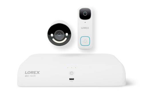 Lorex Wireless Fusion - 4K+ NVR with 2K Wired Doorbell and 4K Smart Security Lighting Wi-Fi 6 Camera - N910-DL-E