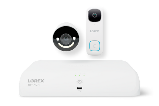 Lorex Wireless Fusion - 4K+ NVR with 2K Wired Doorbell and 4K Smart Security Lighting Wi-Fi 6 Camera - N910-DL-E