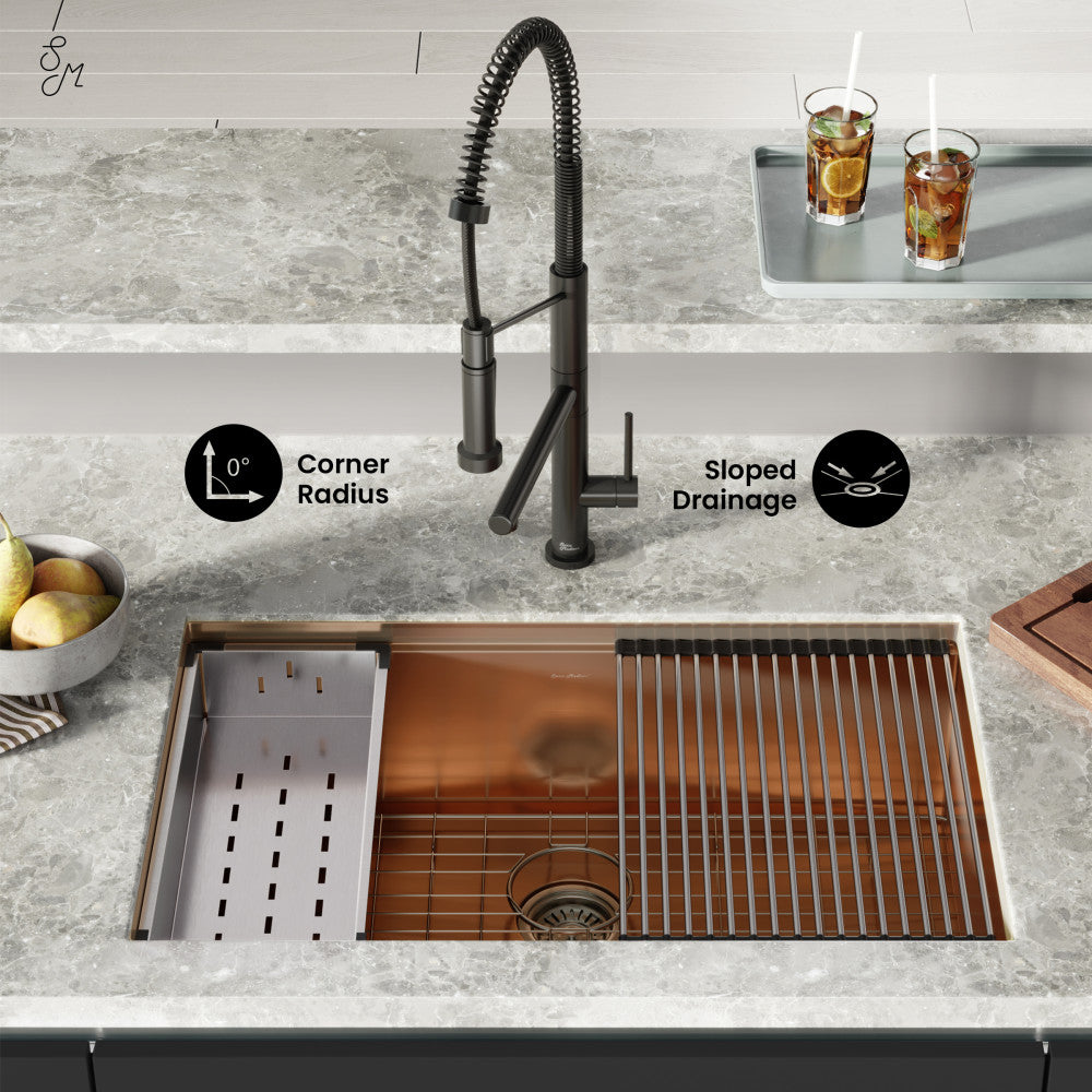 Tourner 32" 18 Gauge Stainless Steel Undermount Kitchen Sink in Polished Rose Gold