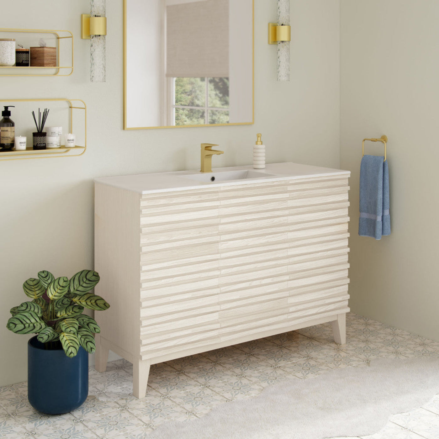 Swiss Madison Cascade 48" Freestanding Bathroom Vanity in White Oak with Sink Top - SM-BV8634WO
